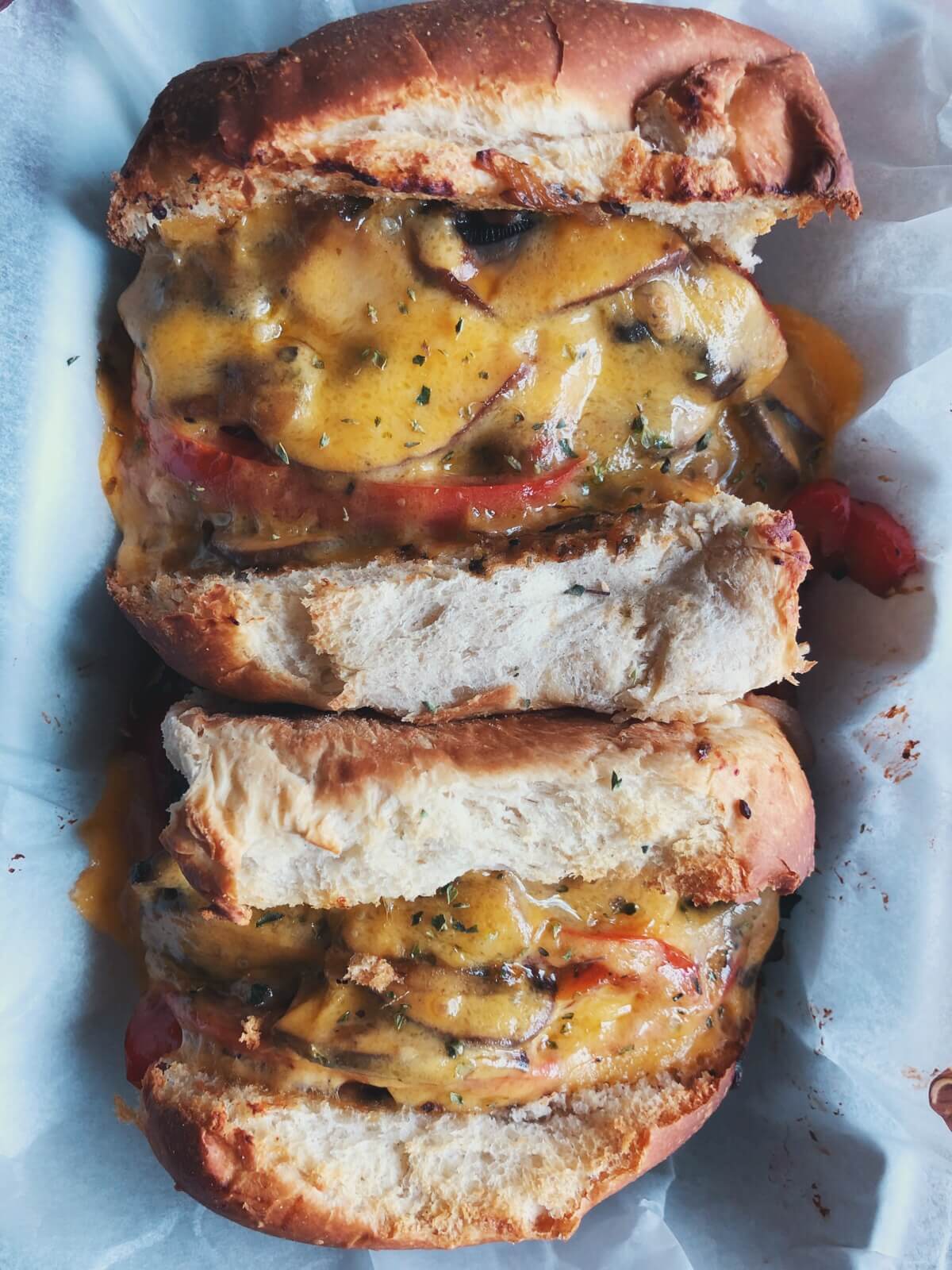 sandwich med portobello og cheddar ingredienser