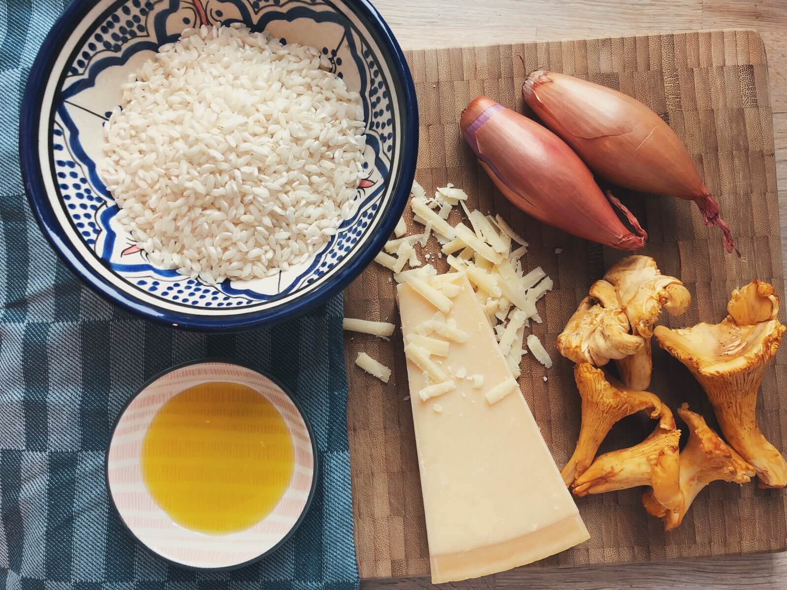 Risotto med kantarel og parmesan ingredienser