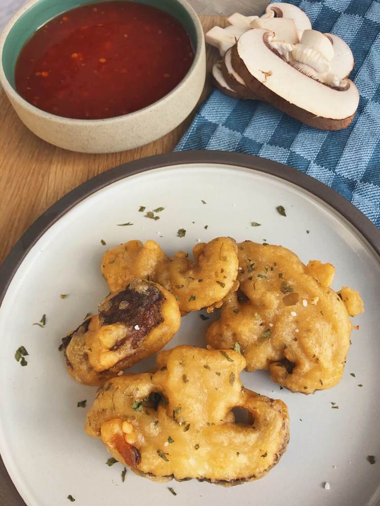 Øl-friteret portobello med sur-sød sauce ingredienser